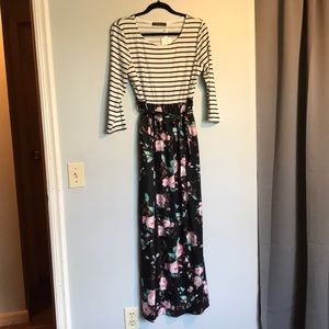 3/4 Sleev Striped Floral Dress